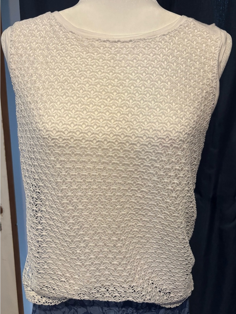 LOFT Cream Sleeveless Crochet Knit Top
